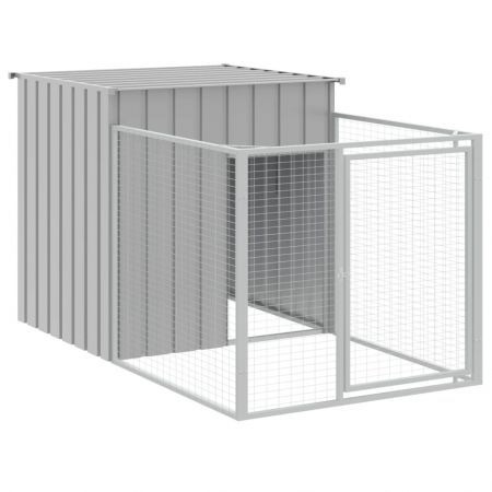 Dog House with Run Light Grey 110x609x110 cm Galvanised Steel