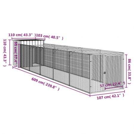 Dog House with Run Light Grey 110x609x110 cm Galvanised Steel