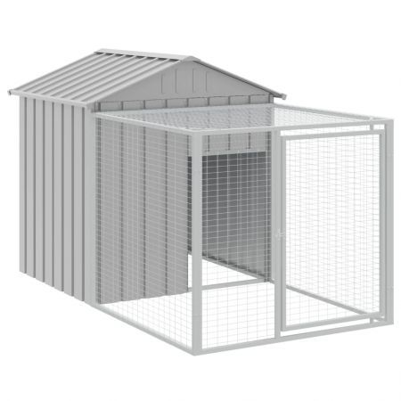 Chicken Cage with Run Light Grey 117x201x123 cm Galvanised Steel