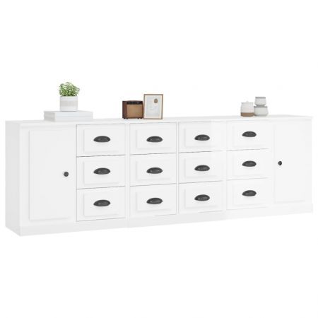 Sideboards 3 pcs High Gloss White Engineered Wood