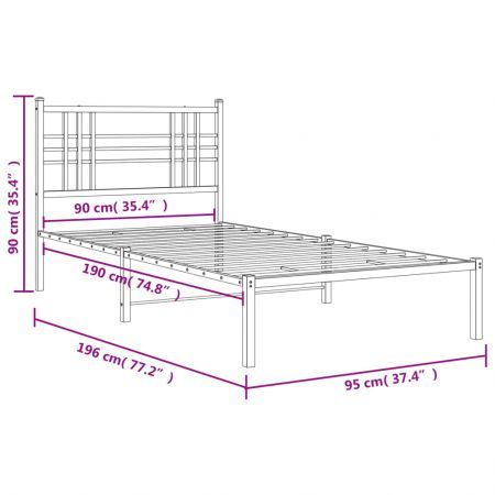 Metal Bed Frame with Headboard White 90x190 cm