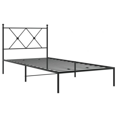 Metal Bed Frame with Headboard Black 90x190 cm