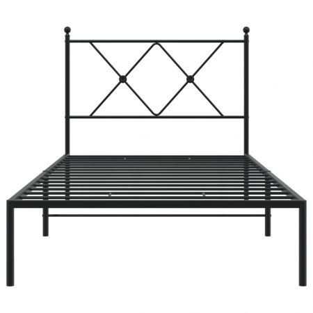 Metal Bed Frame with Headboard Black 90x190 cm