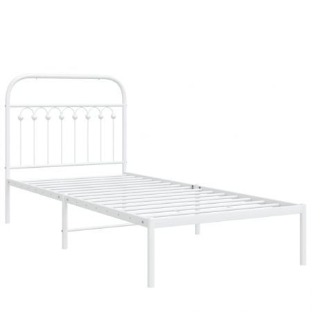 Metal Bed Frame with Headboard White 90x190 cm