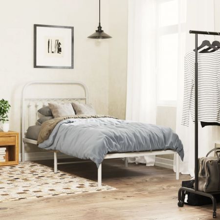 Metal Bed Frame with Headboard White 90x190 cm