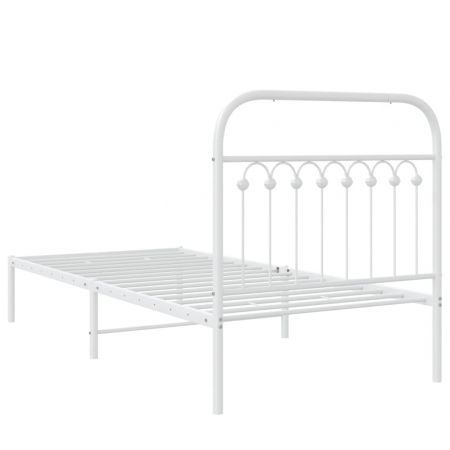 Metal Bed Frame with Headboard White 90x190 cm