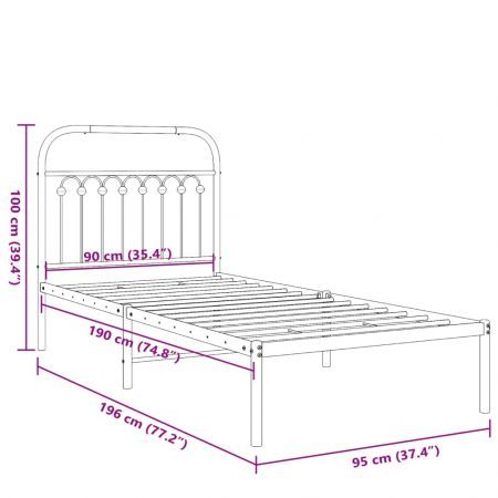 Metal Bed Frame with Headboard White 90x190 cm