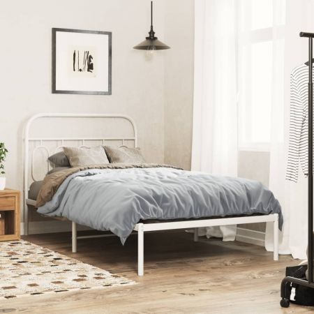 Metal Bed Frame with Headboard White 106x203 cm King Single Size