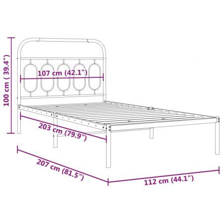 Metal Bed Frame with Headboard White 106x203 cm King Single Size