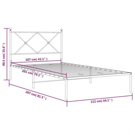 Metal Bed Frame with Headboard White 106x203 cm King Single Size