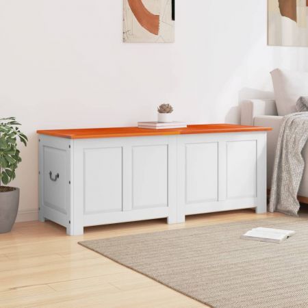 Storage Chest with Lid Brown and White Solid Wood Acacia