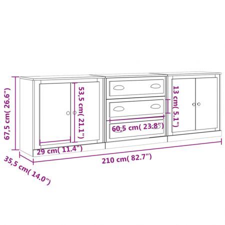 Sideboards 3 pcs High Gloss White Engineered Wood