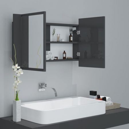 LED Bathroom Mirror Cabinet High Gloss Grey 80x12x45 cm Acrylic