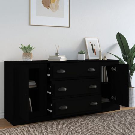 Sideboards 3 pcs Black Engineered Wood