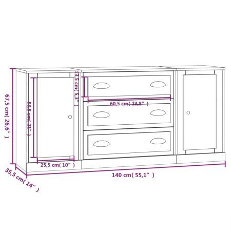 Sideboards 3 pcs Black Engineered Wood