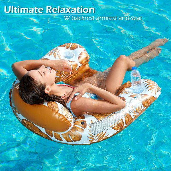 Inflatable Pool Float Chair,Floating Pool Chair Lounge Floats for Swimming Pool Water Chair Pool Lounger with Cup Holder Pool Toy Party Floaties (Size:L,100x80cm)