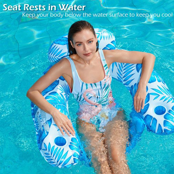 Inflatable Pool Float Chair,Floating Pool Chair Lounge Floats for Swimming Pool Water Chair Pool Lounger with Cup Holder Pool Toy Party Floaties (Size:L,100x80cm)