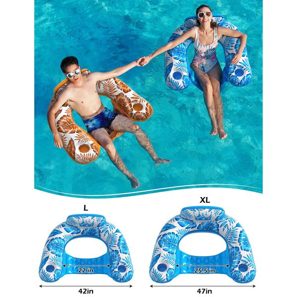 Inflatable Pool Float Chair,Floating Pool Chair Lounge Floats for Swimming Pool Water Chair Pool Lounger with Cup Holder Pool Toy Party Floaties (Size:L,100x80cm)