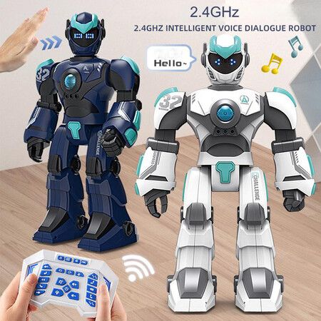 Remote Control Robot Toy, Smart Gesture Sensing Rechargeable and Programmable Robot Walking Dancing Singing Gift for Boys Girls, Blue