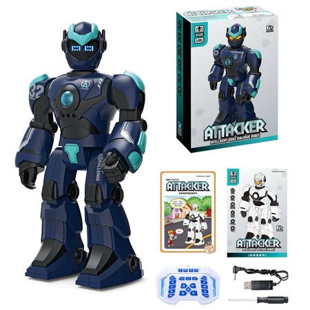 Remote Control Robot Toy, Smart Gesture Sensing Rechargeable and Programmable Robot Walking Dancing Singing Gift for Boys Girls, Blue