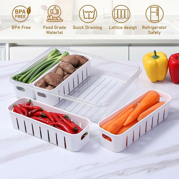 Divided Serving Tray with Lid and Handle, Portable Charcuterie Container for Fruit Candy Veggie Nuts Snacks (4 Compartments)