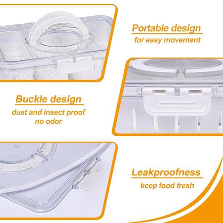 Divided Serving Tray with Lid and Handle, Portable Charcuterie Container for Fruit Candy Veggie Nuts Snacks (4 Compartments)