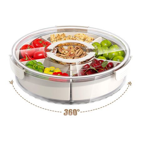 Divided Serving Tray with Lid and Handle,Large Snack Spinner, Multi Purpose Food Platter for Charcuterie Veggie Fruit