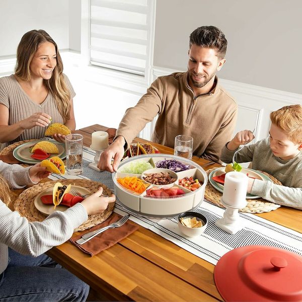 Divided Serving Tray with Lid and Handle,Large Snack Spinner, Multi Purpose Food Platter for Charcuterie Veggie Fruit