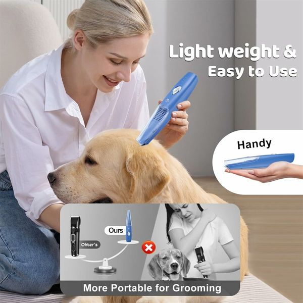 Dog Cat Home Hair Clipper Vacuum Portable Electric USB Rechargeable Pet Grooming Tools, Blue