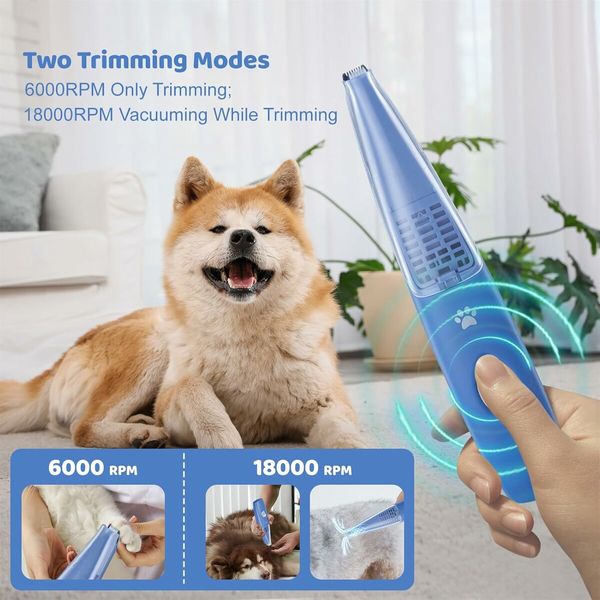 Dog Cat Home Hair Clipper Vacuum Portable Electric USB Rechargeable Pet Grooming Tools, Blue