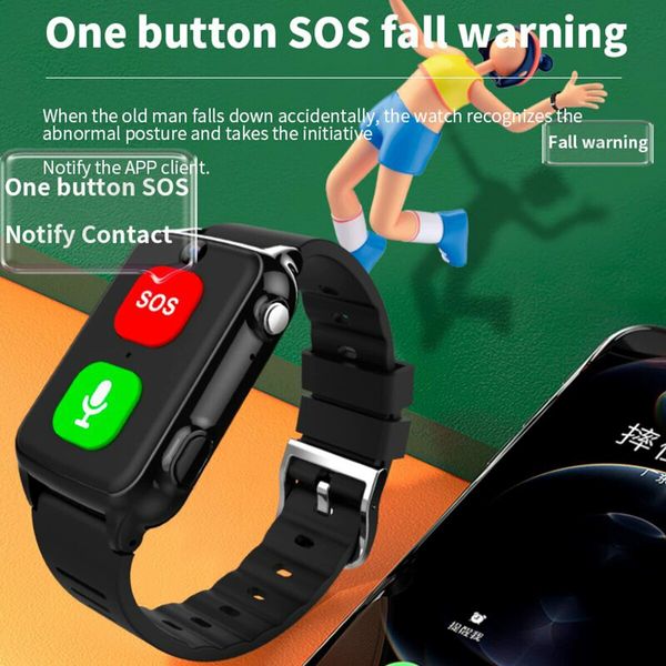 Elderly one Button SOS GPS Smart Watch Phone 4G Two-way Talk Smartwatch Alarm Alert Systems Seniors Safety Fence emergency  call Col.Red