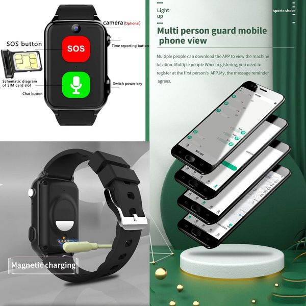 Elderly SOS GPS Camera Smart Watch Phone 4G Two-way Talk Smartwatch Alarm Alert Systems Seniors Safety Fence emergency  Video call Col.Black