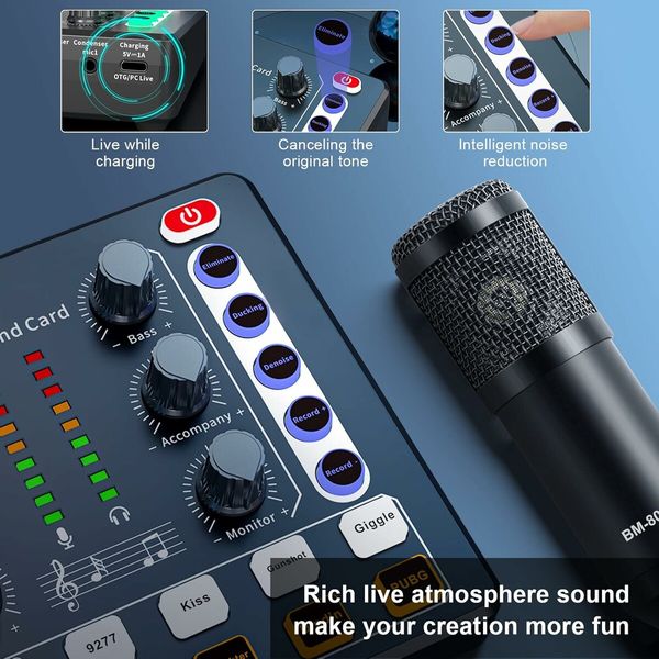 Audio Mixer,Audio Interface with DJ Mixer Live Sound Card Effects and Voice Changer, Podcast Equipment Bundle Stereo DJ Studio Streaming, Prefect for Live Streaming, Podcasting, Gaming