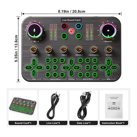 Live Sound Card Audio Mixer, Audio Interface with DJ Mixer Live Sound Effects and Voice Changer, 48V Phantom Power, Podcast Mixer for Phone PC Live Streaming Recording Tiktok YouTube Gaming