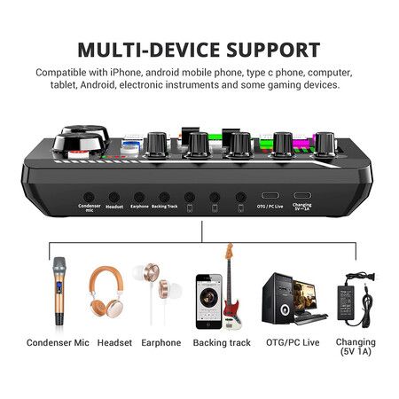 Live Sound Card Audio Mixer, Podcast Audio Interface with DJ Mixer Effects, Voice Changer with Sound Effects for Karaoke