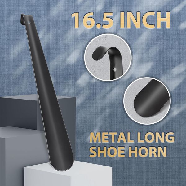 Shoe Horn Long Handle for Seniors - 16.5In Long Metal Shoehorn for Boots - Exta Long Steel Shoe Horns for Men Women Kids