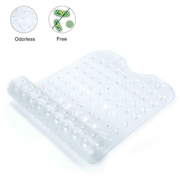 Bath Tub Shower Safety Mat 40 x 16 Inch Non-Slip and Extra Large,Bathtub Mat with Suction Cups,Machine Washable Bathroom Mats with Drain Holes,Clear