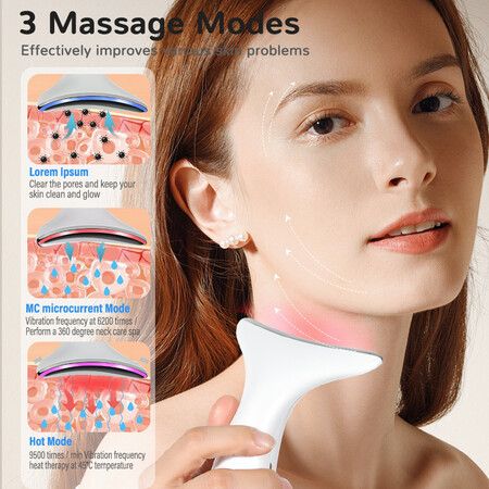 3 in1 Beauty Massager for Face and Neck, Vibrating Facial Massager with Heat, Vibration and LED for Skin Improve