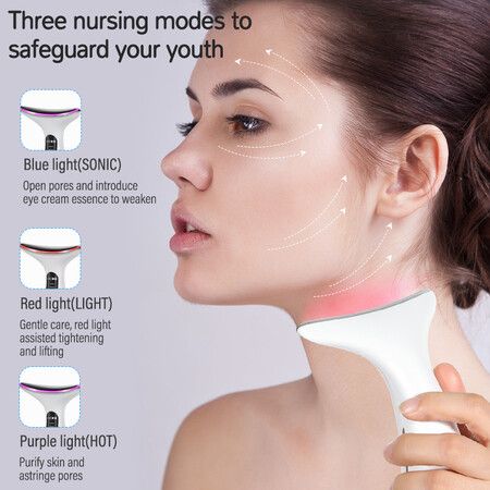 3 in1 Beauty Massager for Face and Neck, Vibrating Facial Massager with Heat, Vibration and LED for Skin Improve