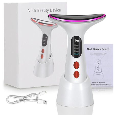 3 in1 Beauty Massager for Face and Neck, Vibrating Facial Massager with Heat, Vibration and LED for Skin Improve