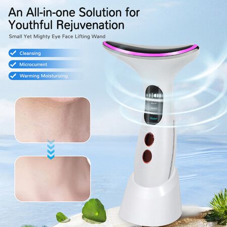 3 in1 Beauty Massager for Face and Neck, Vibrating Facial Massager with Heat, Vibration and LED for Skin Improve