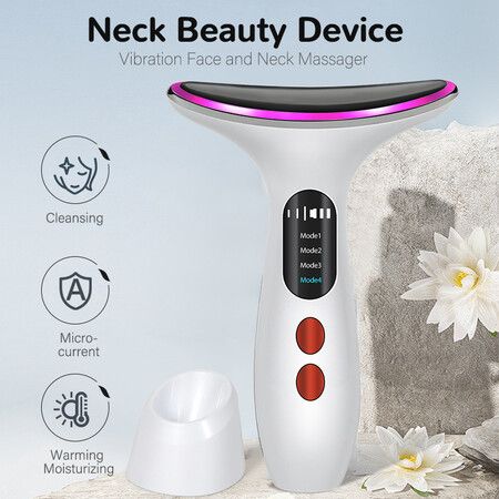 3 in1 Beauty Massager for Face and Neck, Vibrating Facial Massager with Heat, Vibration and LED for Skin Improve