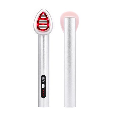 LED Light Wand for Face and Neck - Microcurrent Facial Device for Anti-Aging - Face & Eye Massager Skincare(Silver)