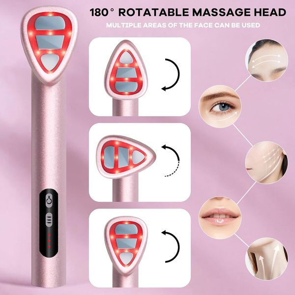 LED Light Wand for Face and Neck - Microcurrent Facial Device for Anti-Aging - Face & Eye Massager Skincare(Pink)