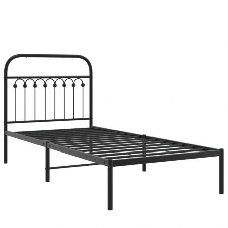 Metal Bed Frame with Headboard Black 90x190 cm