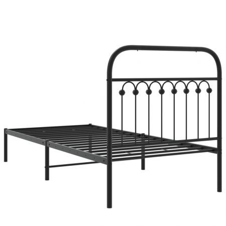 Metal Bed Frame with Headboard Black 90x190 cm