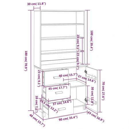 Highboard "HAMAR" Solid Wood Pine Light Grey