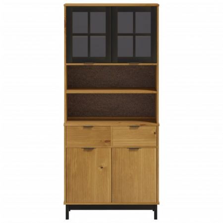 Highboard with Glass Doors FLAM 80x40x180 cm Solid Wood Pine