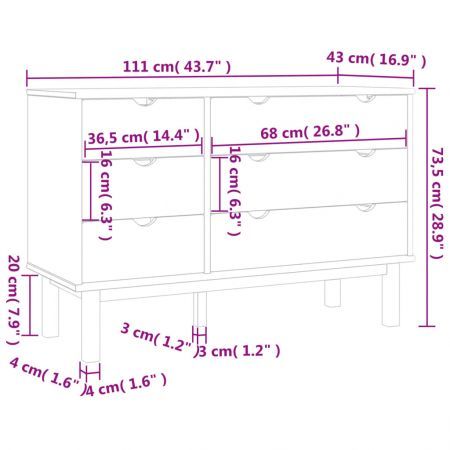 Drawer Cabinet OTTA 111x43x73.5 cm Solid Wood Pine