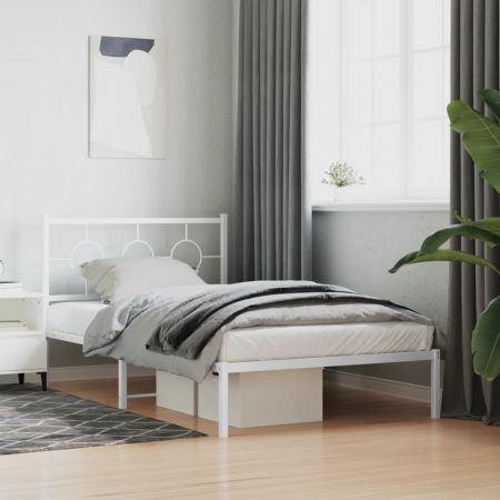 Metal Bed Frame with Headboard White 107x203 cm